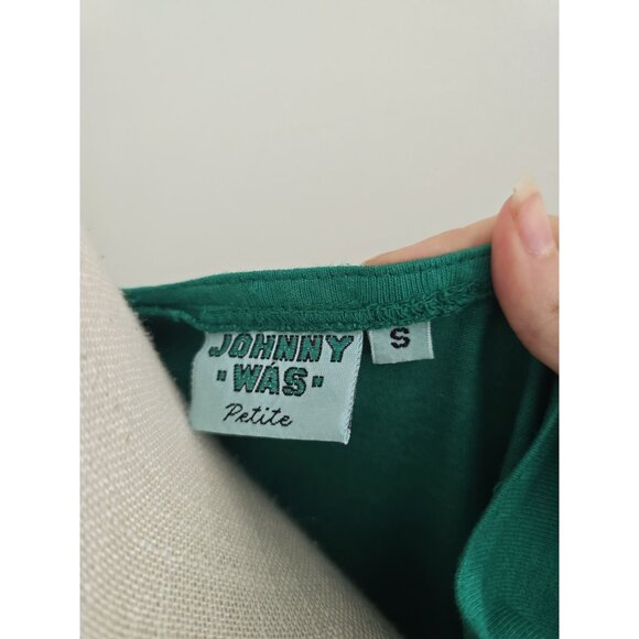 Johnny Was Vintage 90 Cotton Green Sun Embroidery Midi Drop Waist Dress S Petite - Picture 7 of 10